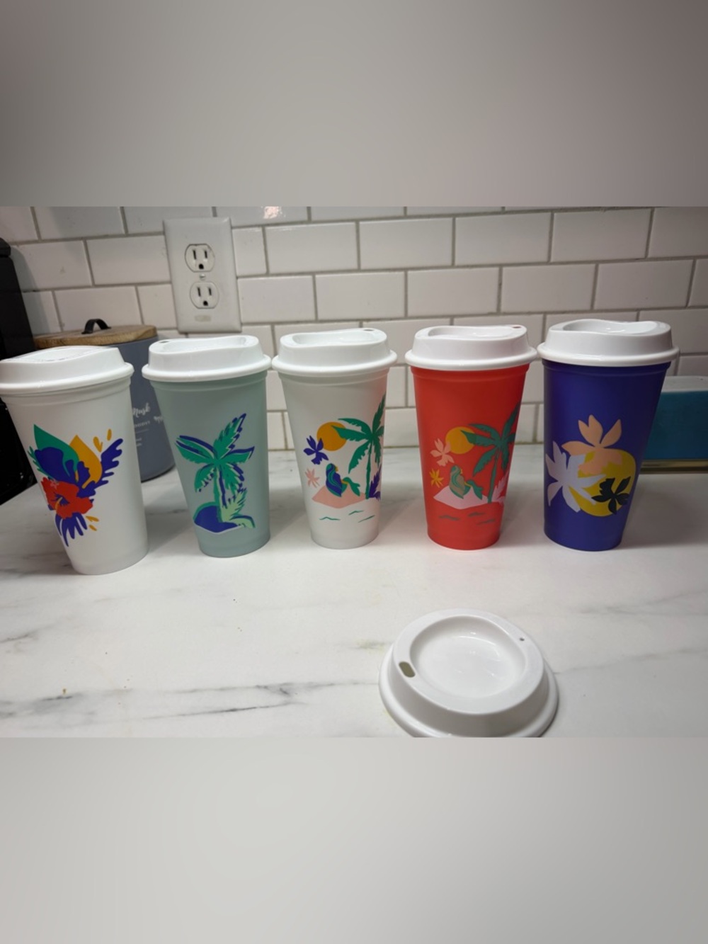 Starbucks Tropical Reusable Cups Set - White, Light Green, White, Red, Purple